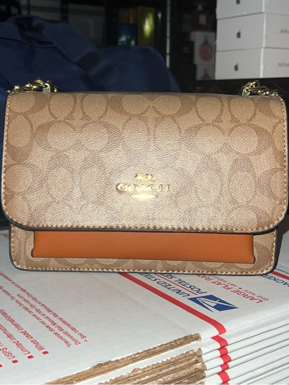 Coach Small Signature Crossbody with Tan/Brown Accents